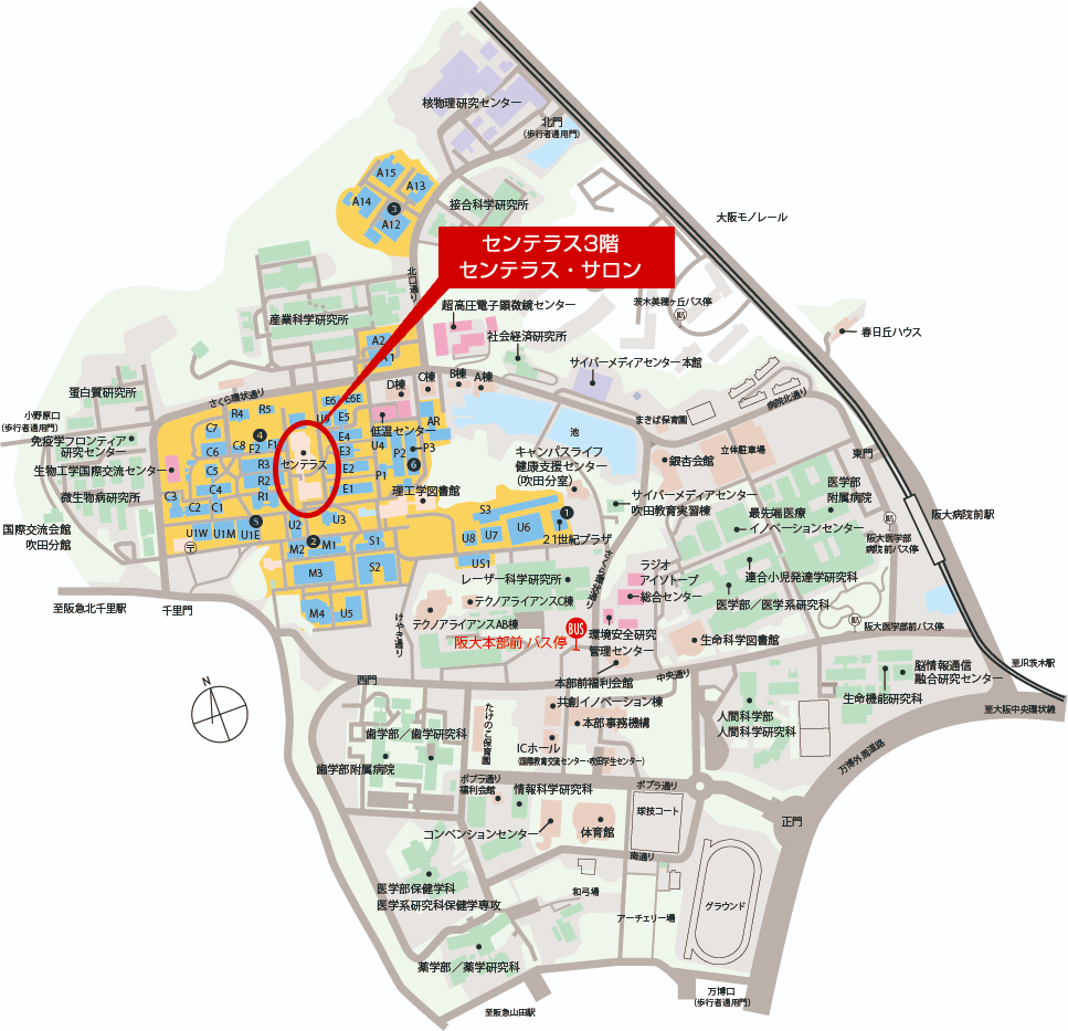大阪大学吹田キャンパスのキャンパスマップ
